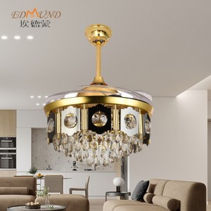 Quạt trần đèn chùm K013 có ánh sáng với điều khiển từ xa 42 inch 3 màu với đèn chùm quạt pha lê loa