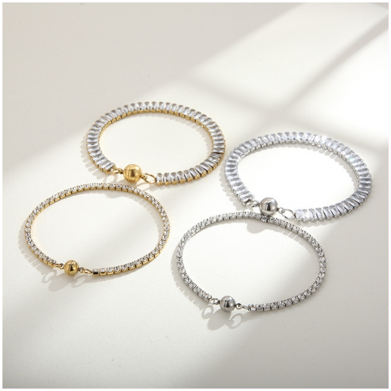 Châu Âu và Hoa Kỳ Xu hướng Thép Titan Thép vuông Zircon Ins Wind Tay Đồ trang trí bằng thép không gỉ Đá vuốt Single Kim cươngnam Magnet Buckle