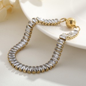 Châu Âu và Hoa Kỳ Xu hướng Thép Titan Thép vuông Zircon Ins Wind Tay Đồ trang trí bằng thép không gỉ Đá vuốt Single Kim cươngnam Magnet Buckle