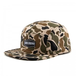 Tùy chỉnh chất lượng cao thoải mái flat brim Snapback Mũ trẻ em 5 Bảng trại Camp với miếng vá da