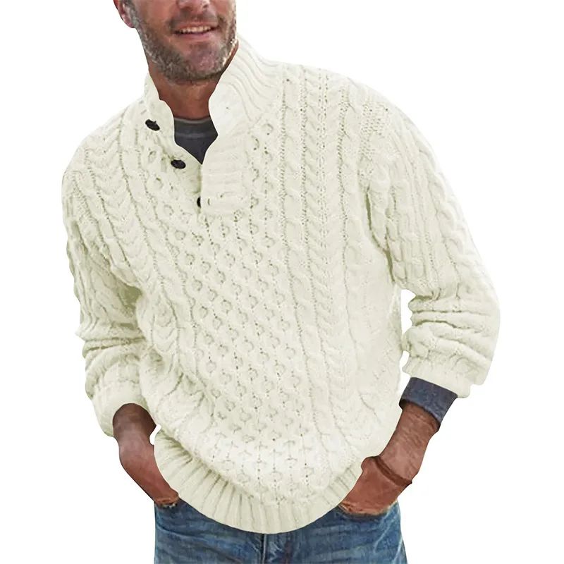 Mens Acrylic đứng cổ áo thun đan mùa đông thời trang nút áo len