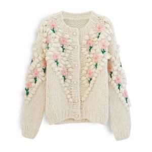 Nút dệt kim tùy chỉnh Cardigan thêu crochet cộng với áo len phụnữ có kích thước