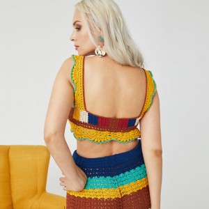 Deep v-cổ handmade crochet sexy women áo len crop top quần áo dệt kim