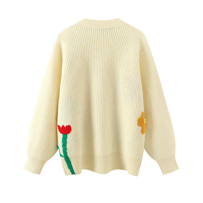 Người thiết kế Women \\\\ áo len tùy chỉnh quá khổ V-cổ thêu thêunữ Jacquard LOOD CARDIGAN WEAR