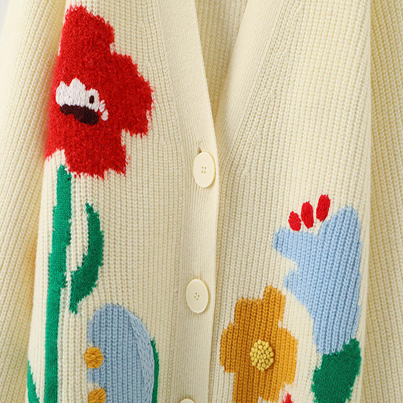 Người thiết kế Women \\\\ áo len tùy chỉnh quá khổ V-cổ thêu thêunữ Jacquard LOOD CARDIGAN WEAR