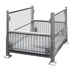 Hộp chứa lưới kim loại với mộtnửa cửa thả - có thể sụp đổ