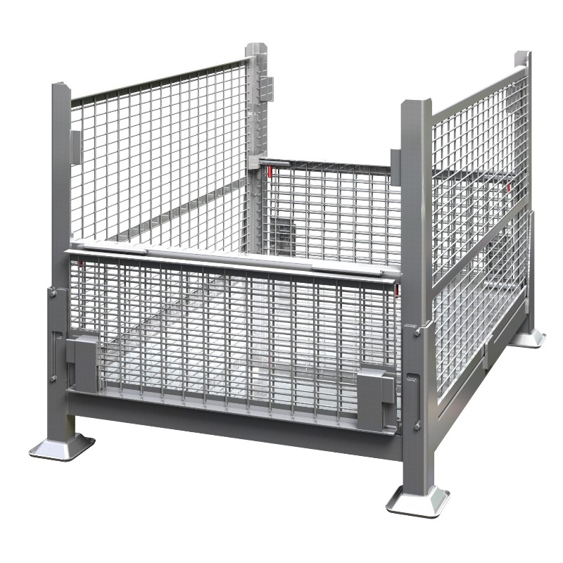 Hộp chứa lưới kim loại với mộtnửa cửa thả - có thể sụp đổ