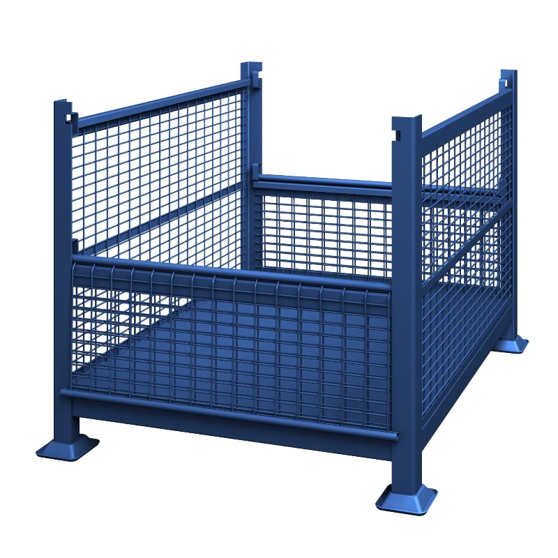 Hộp chứa lưới kim loại với mộtnửa cửa thả - có thể sụp đổ