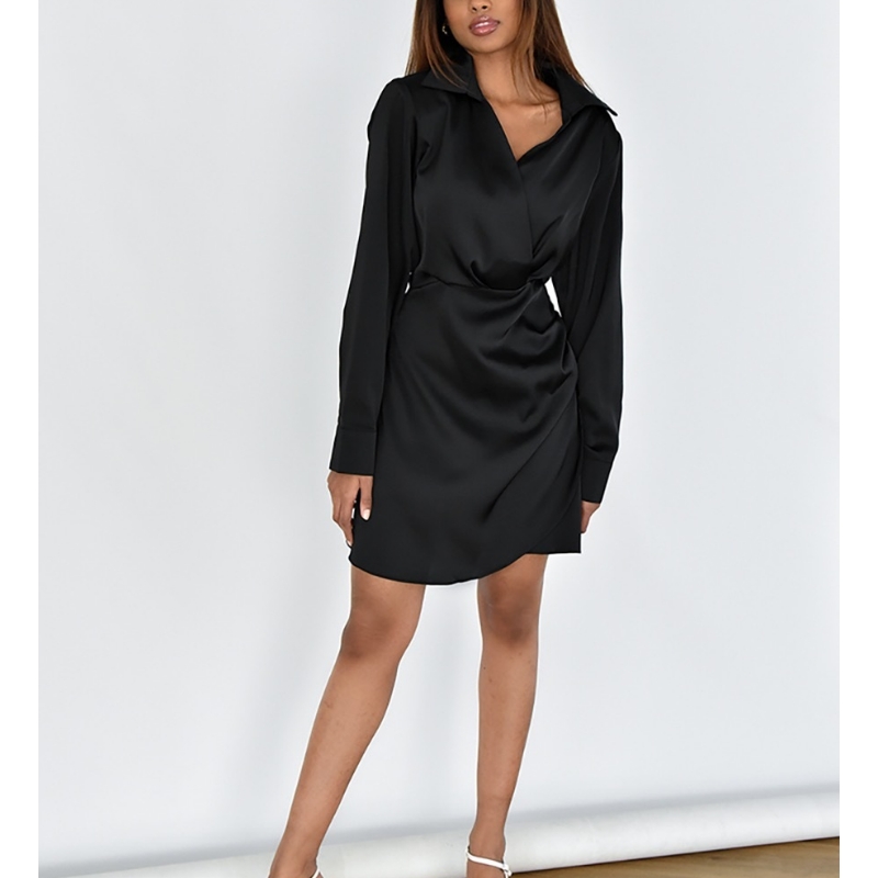 Satin sexy sexy chất lượng cao V-cổ áo bọc váy a-line váy