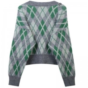 Argyle Jacquard Kned Mohair Cardigan Áo lennữ