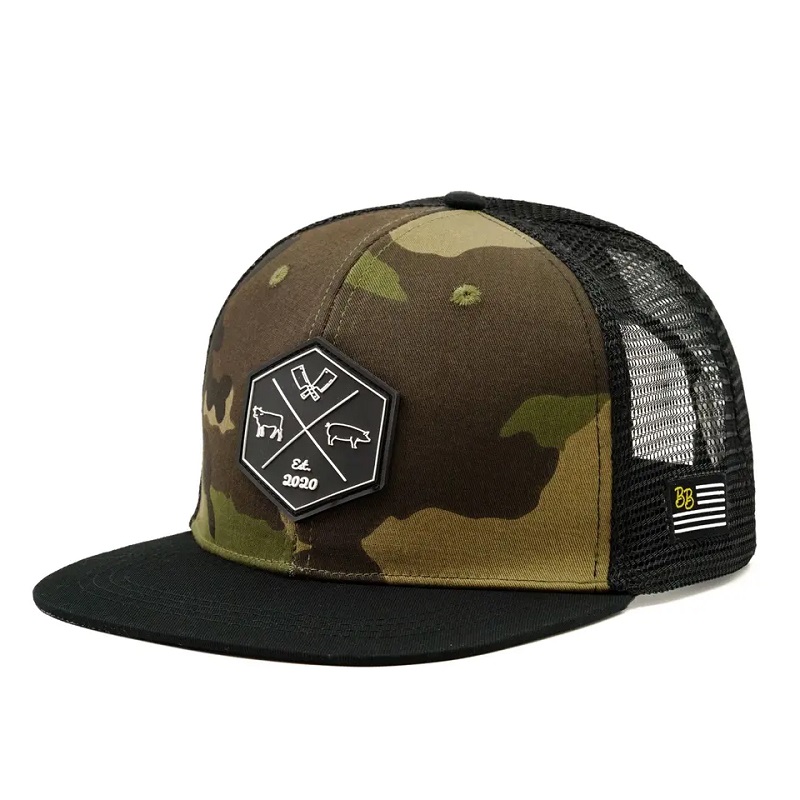 Bán buôn tùy chỉnh hip hop camo snapback lưới thêu logo bản vá tùy chỉnh 6 bảng điều khiển xe tảinắp và mũ