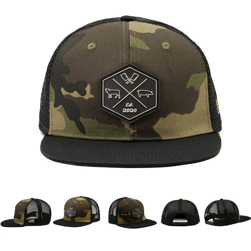 Bán buôn tùy chỉnh hip hop camo snapback lưới thêu logo bản vá tùy chỉnh 6 bảng điều khiển xe tảinắp và mũ