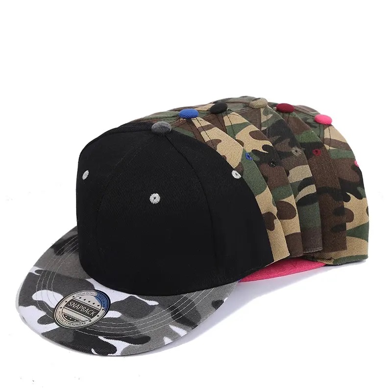 Logo tùy chỉnh Mũ màu mũ camo tấm đèn phẳng dọc theo mũ bóng chàynam vànữ mùa hè hip hop skateboard snapback mũ