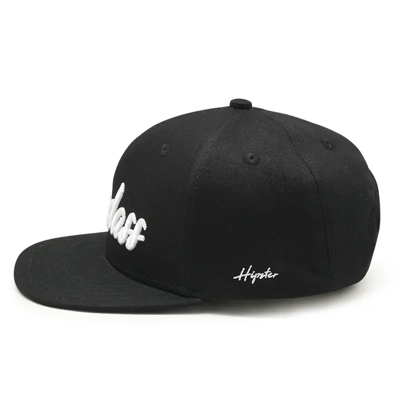 Thiết kế OEM phẳng 6 Bảng điều khiển tùy chỉnh logo thêu 3D Hip Hop mũ Snapback For Men
