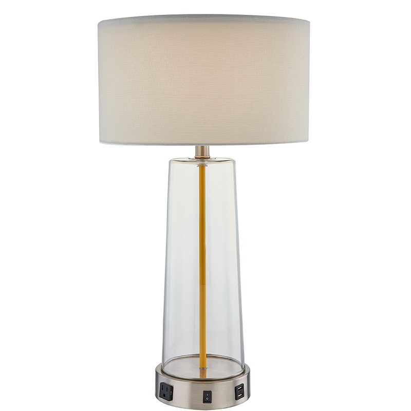 Trang chủ2 Đèn bàn kính khách sạn với một công tắc rocker/off, một ổ cắm tiện lợi và cổng sạc USB tại phòng khách của khách sạn