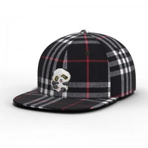 Bán buôn chất lượng cao màu sắc tùy chỉnh carton panda đã kiểm tra mũ kẻ sọc phẳngnắp snapback