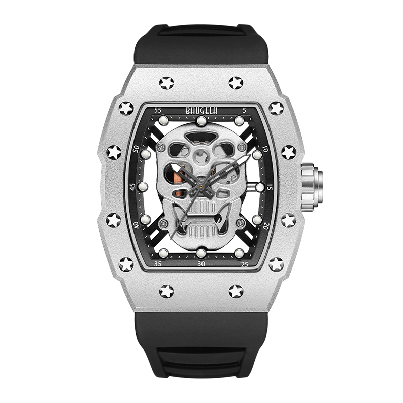 Baogela skull tonneau xem thương hiệu hàng đầu thạch anh đồng hồ thép không gỉ không thấmnước đồng hồ silicone dây đeo cổ tay Rose 4141