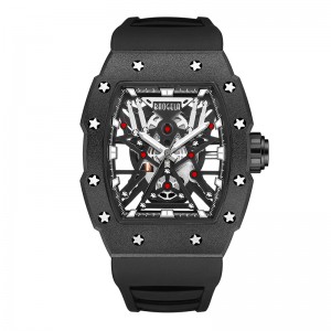 Baogela hàng đầu Thương hiệu thống trị Tonneau Cơ học Phong cách côngnghiệp Skeleton Lum Waterproof Sports Watches Steel Silicone Watch 4147