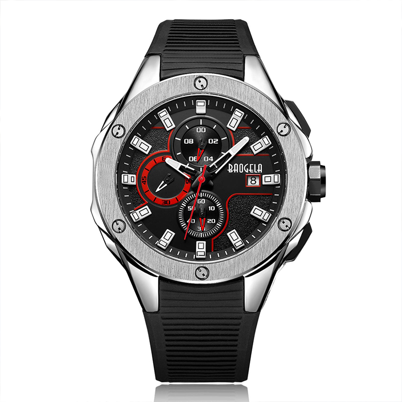 Baogela Thương hiệu xa xỉ Men Silicone Sports Watches Quân đội thời trang Người đàn ông đồng hồ bấm giờ Quartz Cổ tay Relogio Masculino Rose 22608