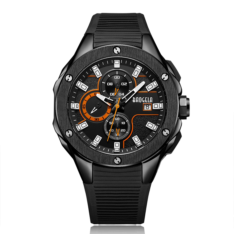 Baogela Thương hiệu xa xỉ Men Silicone Sports Watches Quân đội thời trang Người đàn ông đồng hồ bấm giờ Quartz Cổ tay Relogio Masculino Rose 22608