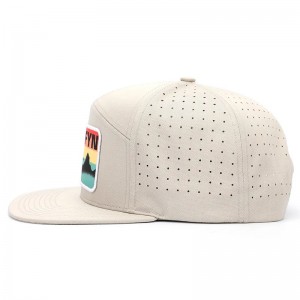 Bán buôn tùy chỉnh chất lượng cao 7 Bảng điều khiển phẳng vành in logo bản vá snapback, laser cắt lỗ hổng đàn ông mũ