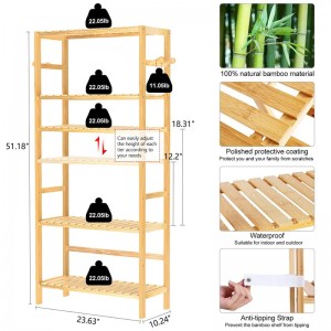 Tủ sách có thể điều chỉnh 5 tầng có giá đỡ phòng tắm không thấmnước giá sách tre kệ sách tre