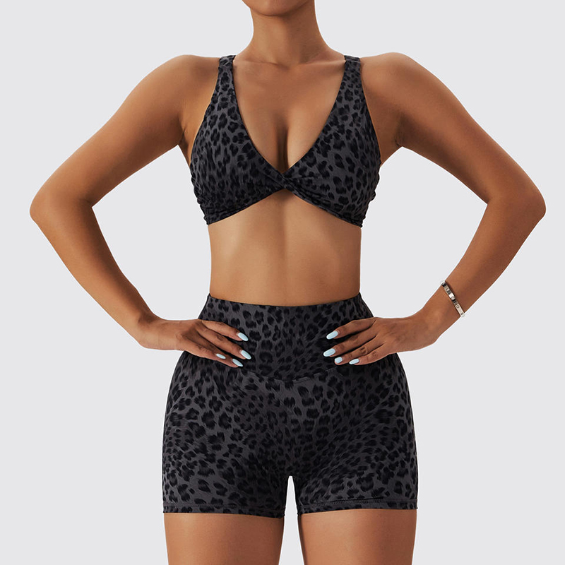 SC1066 Phụnữ Yoga Sets Sao Leopard In Thể thao Bra and Sport Short Run Suit Suit Set Fitness Woman 2024