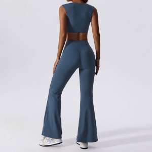 Solid Yoga Set Mujer Flare Leggings và bộ áongực tập thể dục tập luyện yoga tập yoga phù hợp với 2 miếng quần áo tập thể dục