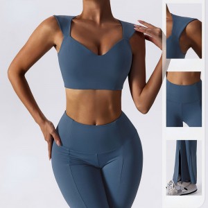 Solid Yoga Set Mujer Flare Leggings và bộ áongực tập thể dục tập luyện yoga tập yoga phù hợp với 2 miếng quần áo tập thể dục