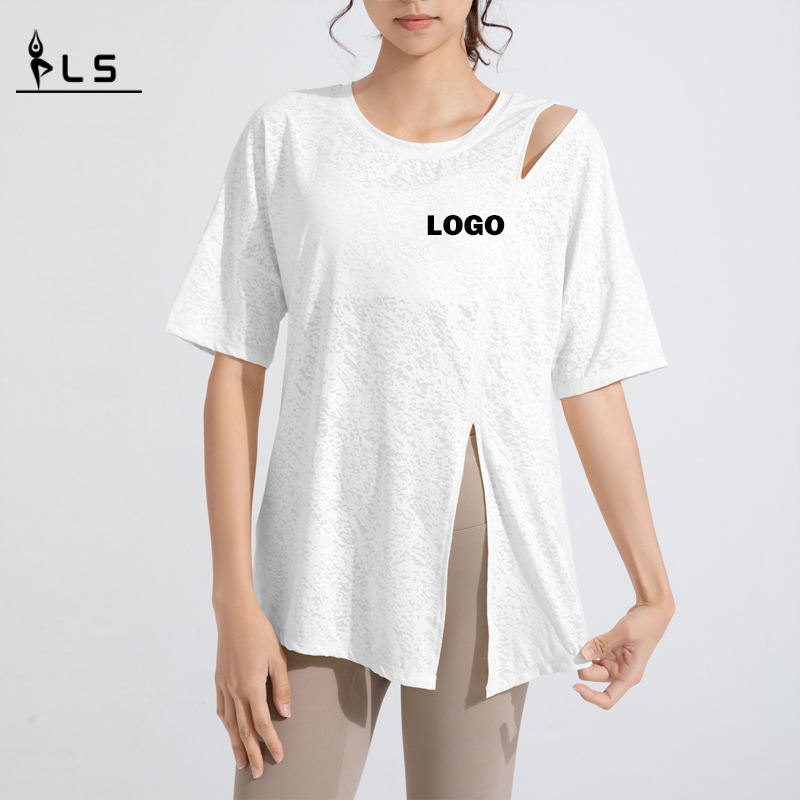 SC10262 Áo phông lỏng lẻo tập thể dục thông thường Yoga Sleeve Top Yoga T-Shirts Fitness Chạy áo phông cổ tròn