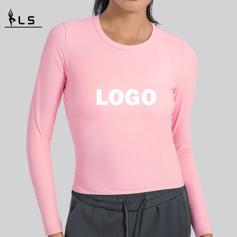 SC10271 Yoga Crop Crop Top Gym Gym Fitness áo phông dài tay áo dài tay áo phông vòng tròn