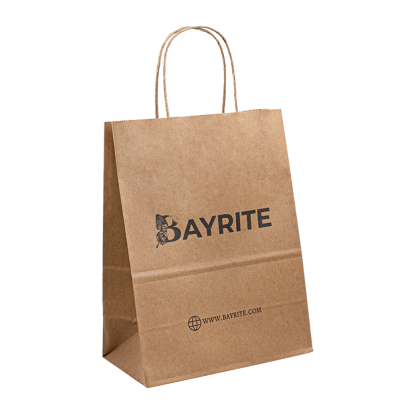 Túi giấy màunâu kraft có thể tái chế với dây đeo tay cầm logo của bạn tay cầm kraft mua sắm giấy