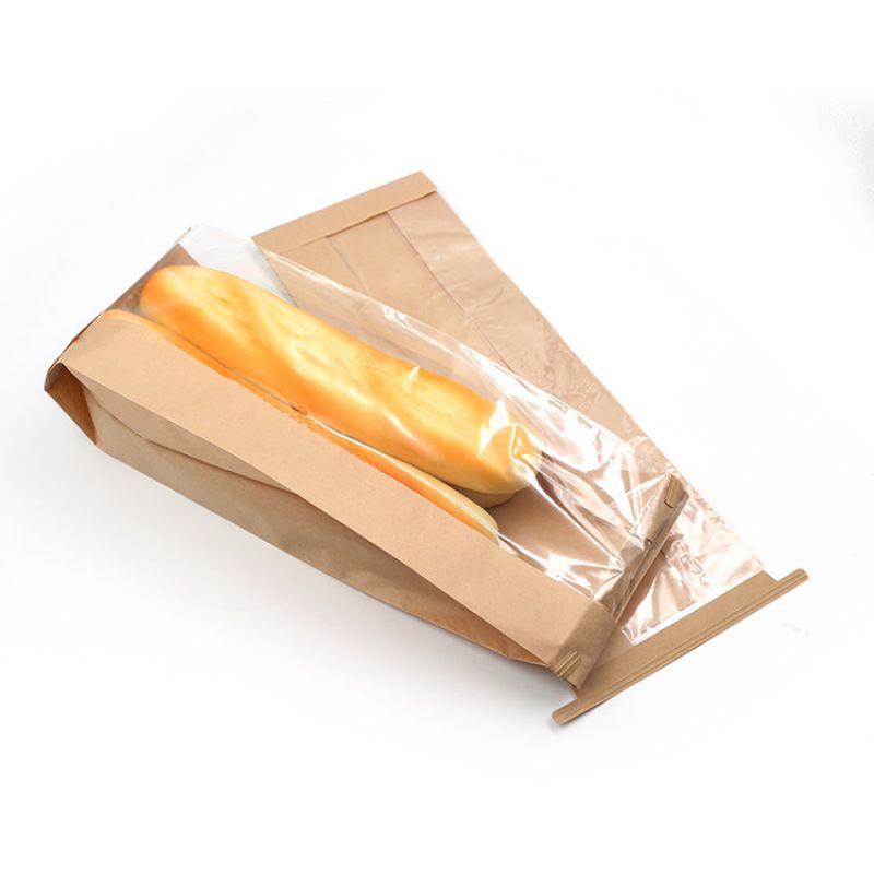 Túi giấy Kraft Papof bằng dầu mỡ cấp thực phẩm với cửa sổ cho bánh sừng bò
