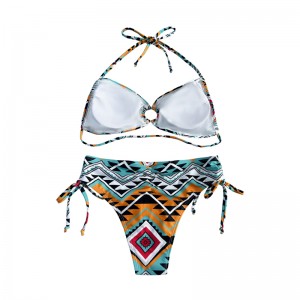 Halter hốc hác đồ bơi theo kiểu dân tộc in hình chữnhật