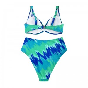 Áo tắm hai mảnh in màungọc lam với dây đai rộng