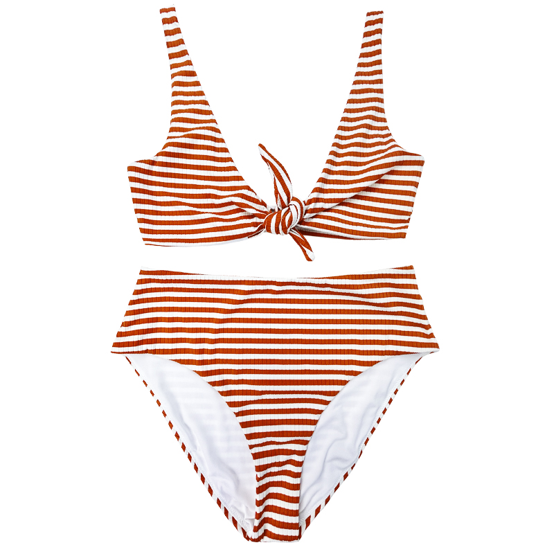 Orange Orange White Dải rộng vai Bow Bow thoải mái đồ bơi hai mảnh Veo cao