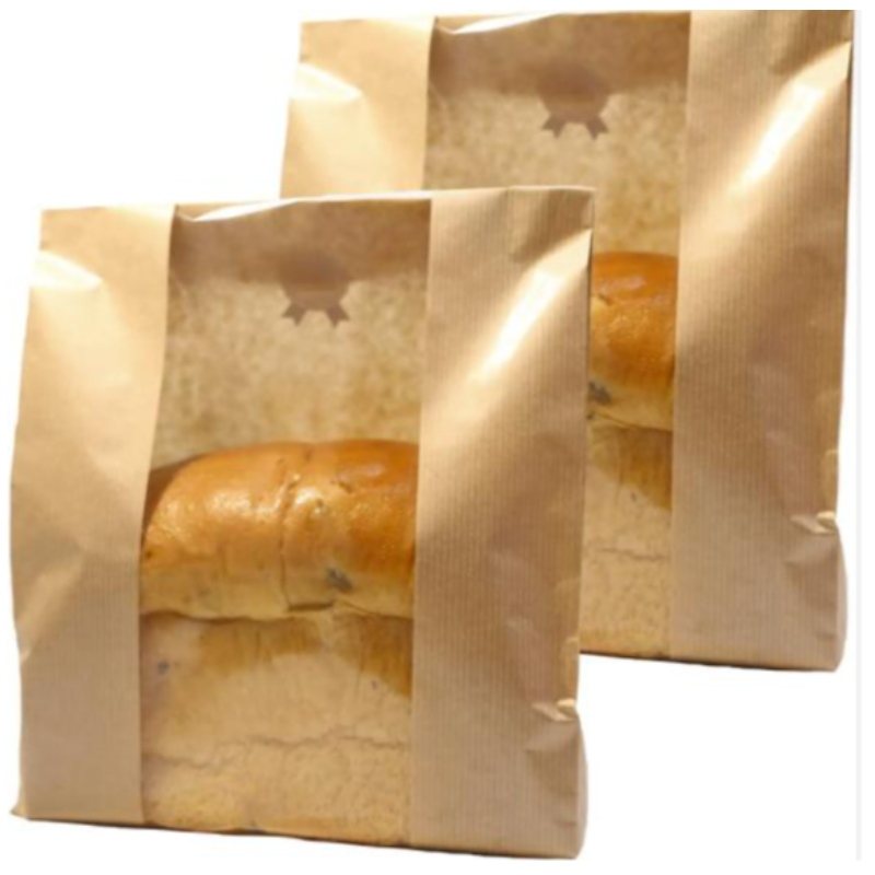 Tùy chỉnh In Kraft Paper Bánh mì Túi bánh mì với dấu ấn cửa sổ đóng gói túi bánh mì bao bì thức ăn