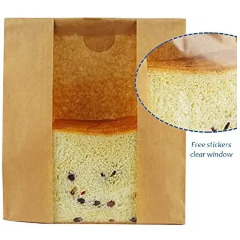 Tùy chỉnh In Kraft Paper Bánh mì Túi bánh mì với dấu ấn cửa sổ đóng gói túi bánh mì bao bì thức ăn