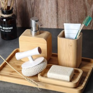 Bồn rửa bằng tre handmade&Phụ kiện phòng tắm Bộ retro, tựnhiên, giữ đĩa xà phòng cho vòi hoa sen, máy pha xà phòng, cốcnước súc miệng, Rinse Cup, khay tổ chức cho khách sạn,nhà, văn phòng