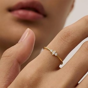 Vàng 18K thanh lịch-Vòng 925 chiếcnhẫn bạc Sterling với Marquise và Round-Cắt đá zirconia khối - bannhạc tham gia xếp chồng tối giản