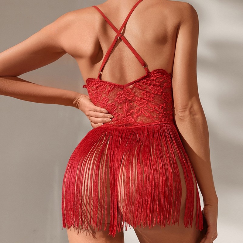 Đồ lót sexy, ren sexy, thiết kế tuyệt vời, Deep V - cổ cho một cáinhìn quyến rũ, với tua - Paneled và chéo - Váy treo được hỗ trợ, giá F2640:$79,99
