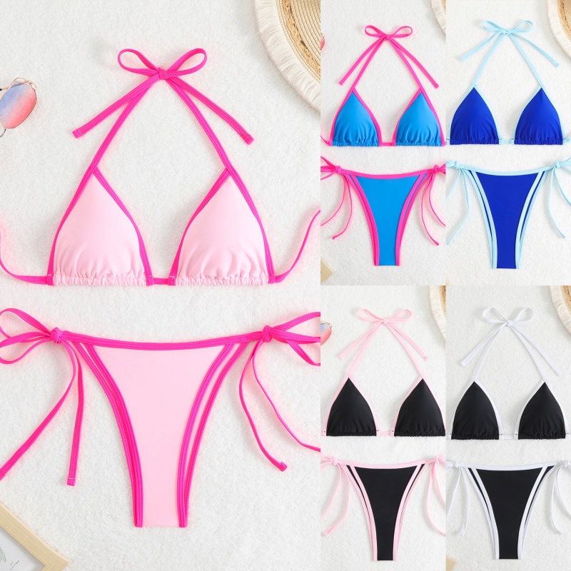 2025 Solid mới - phụnữ màu\Sexy Two Sexy - Màu tam giác mảnh - Khối bikini. Phong cách châu Âu và châu Mỹ với các mối quan hệ, phù hợp cho bãi biển và mùa xuânnóng QT25003:$79,99