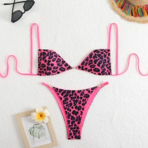Sexy Leopard Print Halter Bikini áo tắm cho phụnữ, toát lên cảm giác sang trọng. Thích hợp cho bãi biển và suốinướcnóng. Sang-Mục đồ bơi biên giới QT25055 Giá:$79,99