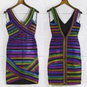 Mùa hè v-cổ sọc đầy màu sắc dải cao sunối dây chụm gói bó hông