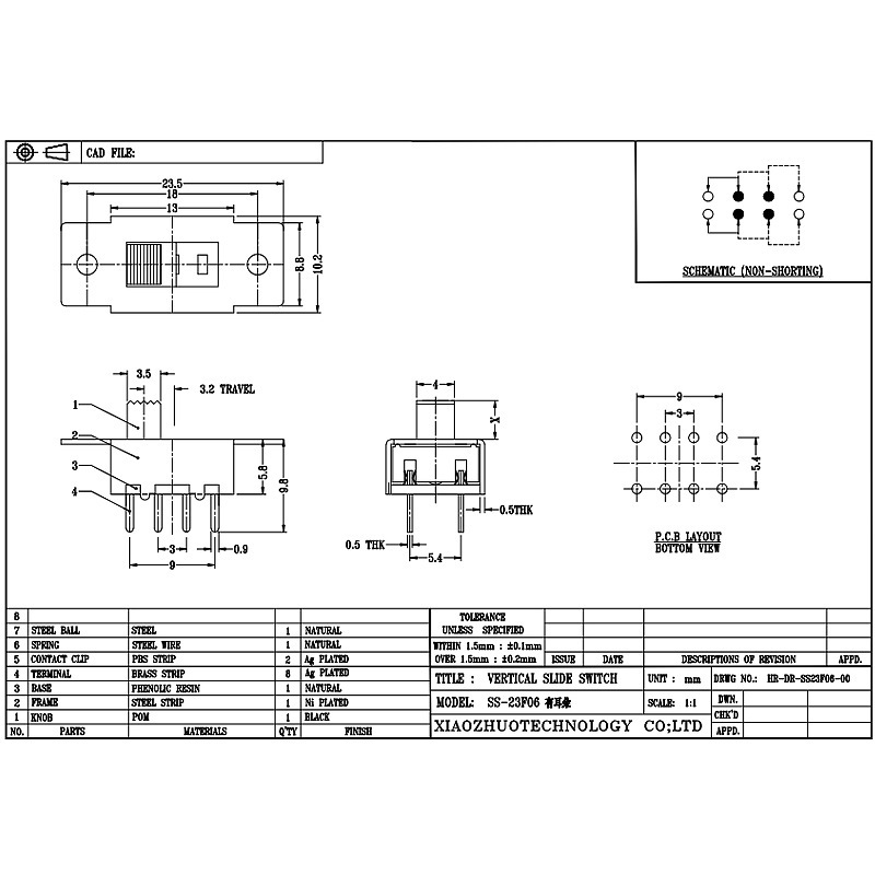 Công tắc trượt đồ chơi SS23H25, thiết bị điện, tainghe, thiết bị âm thanh, công tắc trượt, dòng điện cao, công tắc trượt dọc